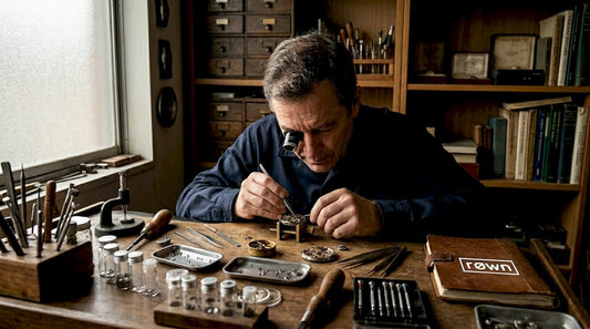 Watchmaker adjusts mechanical watch movement