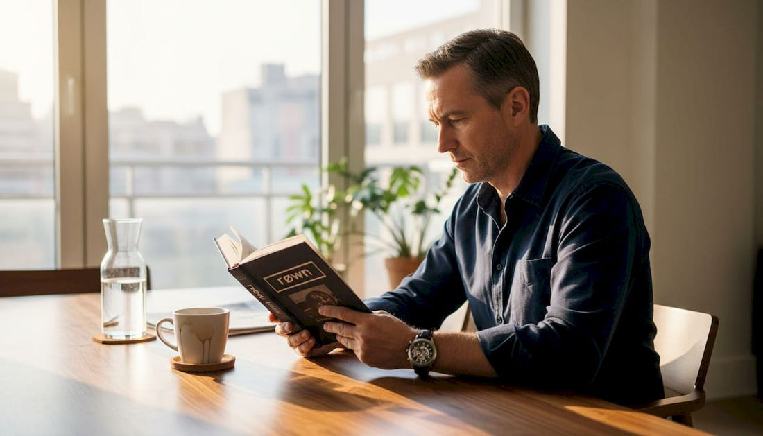 Man with automatic watch enjoying morning coffee