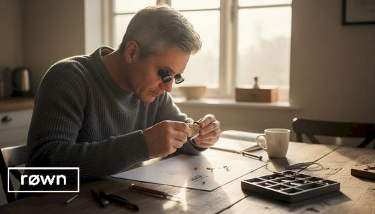 Man customizing watch with tools at table
