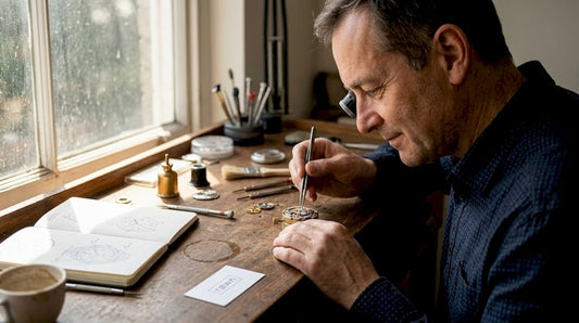 Watchmaker examining custom watch movement