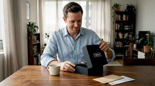 Man opening custom luxury watch gift box