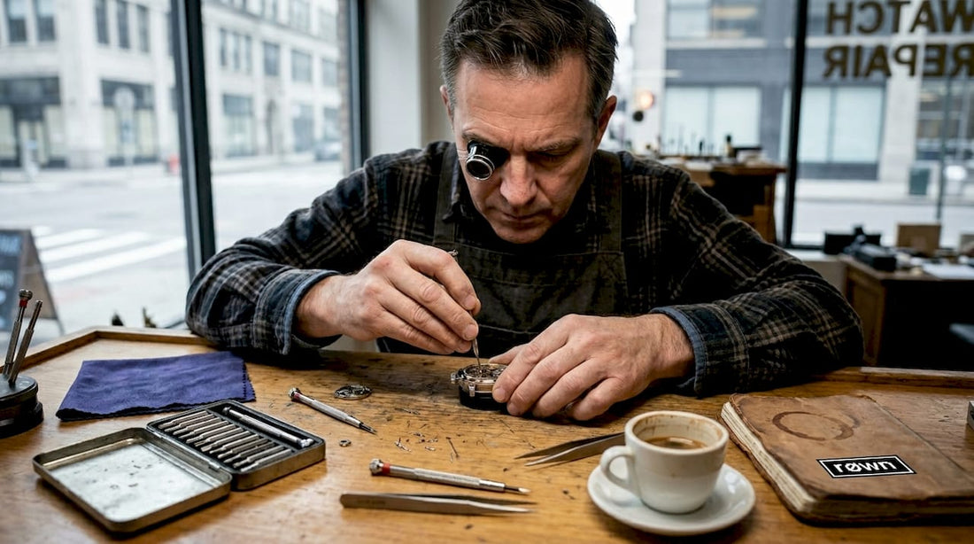 Watchmaker working on luxury custom timepiece