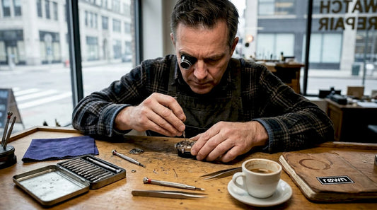 Watchmaker working on luxury custom timepiece